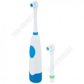Зубная щетка электрическая (24х6х4см) 1скорость, 5600 движениий в минуту, водонепронецаемый корпус, эргономическая ручка,доп.насадка,защитный колпачок, пит.2АА, белый/синий (96) 