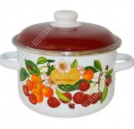 Черешня Кастрюля (цилиндр) 5,5л красная металлическая крышка,пластиковая ручка/кнопка,цвет белый