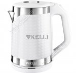 Чайник  Ромб пластик + нержавеющая сталь 1,8л 2200Вт диск,внутренняя подсветка,автоотключение,защита без воды,вращение на 360°,двойные стенки,цвет белый 