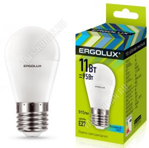 Ergolux-Шар E27 11Вт, холодн.6500Вт, (аналог 90Вт обыч.лампы) (10) 