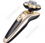 Бритва электрическая 3Вт, 3плавающие бреющих головки, работа от аккумулятора 600mAh, время работы 30мин, индикатор заряда, цв.черно-золотая  (24) 