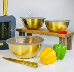 Салатник набор 3шт золото d16/19/21см с пластиковыми крышками (24)