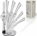 Набор цельнометаллических ножей 8предметов на складной подставке (нож-топорик L17см/поварской 20см/разделочный 20см/универсальный 12,5см/д/овощей 9см/мусат/ножницы/овощечист поперечная) (6) 