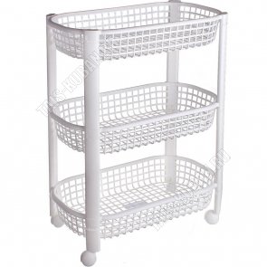 Этажерка 3-х яр (44х31 h69см) на колес,овал, белый, сетчат.корзины (3) 