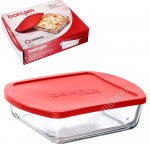 Форма с пластиковой красной крышкой квадрат 1,0л 21х16см (6)