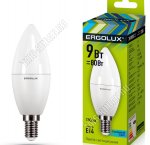 Ergolux-Свеча E14 9Вт,нейтральн.4000К,светов.поток 780Лм (аналог 70Вт обыч.лампы) h100 d37мм (10)