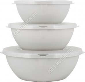 Миска с крышк, Н-Р 3шт,пепел.жемчуг, кругл 2+3+5л (10) 