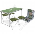 Н-р Стол+4 Стула складной (стол 102х50см, рег.h 45/61см, цв.ЗЕЛЁН, водостойк.пластик,алюм.профиль, нагруз.до 20кг; Стул цв.ЗЕЛЕН, ткань пвх 30х30см, до 90кг.) сер.мет.каркас,чемодан