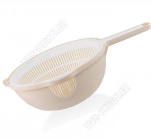 Дуршлаг кругл +миска д/слива (d35,5 h9,5см) с ручк, слон.кость/бел (20) 