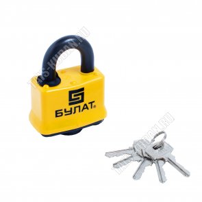 БУЛАТ Замок навесной, всепогодный, 6х5х3,5см, d11мм,желтый (6) 