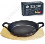 Сковорода порционная овальная L16см на деревянной подставке (12)