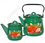 Клубника изумрудный в крапинку Набор чайников 2шт (1,0/3,5л)