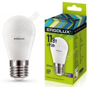 Ergolux-Шар E27 11Вт,нейтральн.(дневн) 4000Вт,светов.поток 9155Лм (аналог 95Вт обыч.лампы) h92 d45мм (10) 